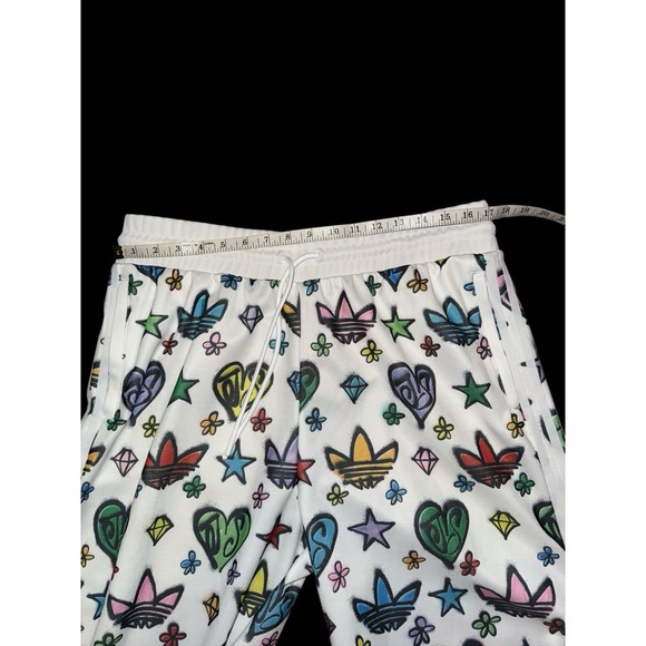 Adidas x Jeremy Scott White Mono Wide Track Pants Sz XL Colorful Graffiti‎  Y2K - Picture 8 of 15